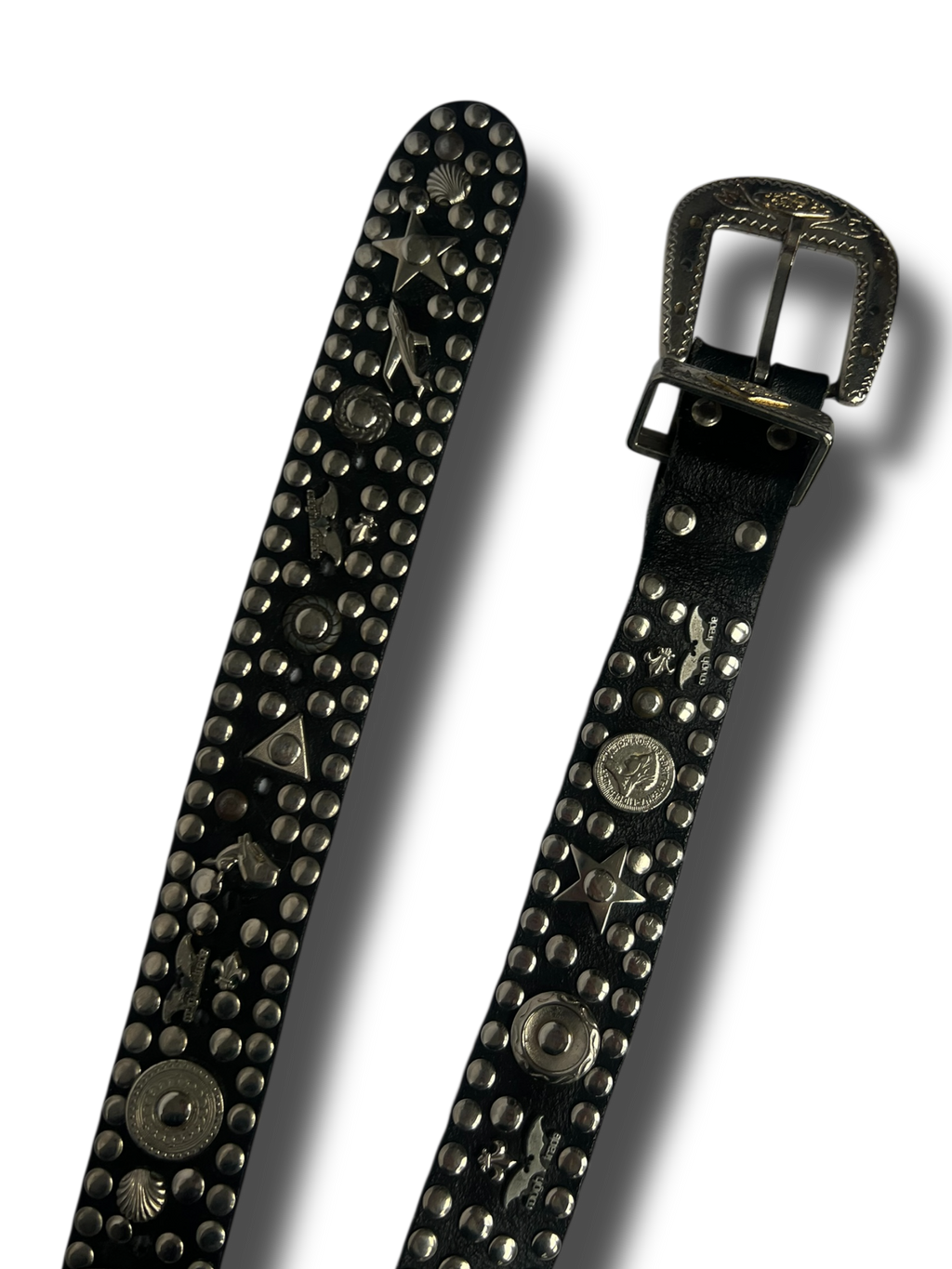 Vintage 00s Y2k heavy silver leather pásek