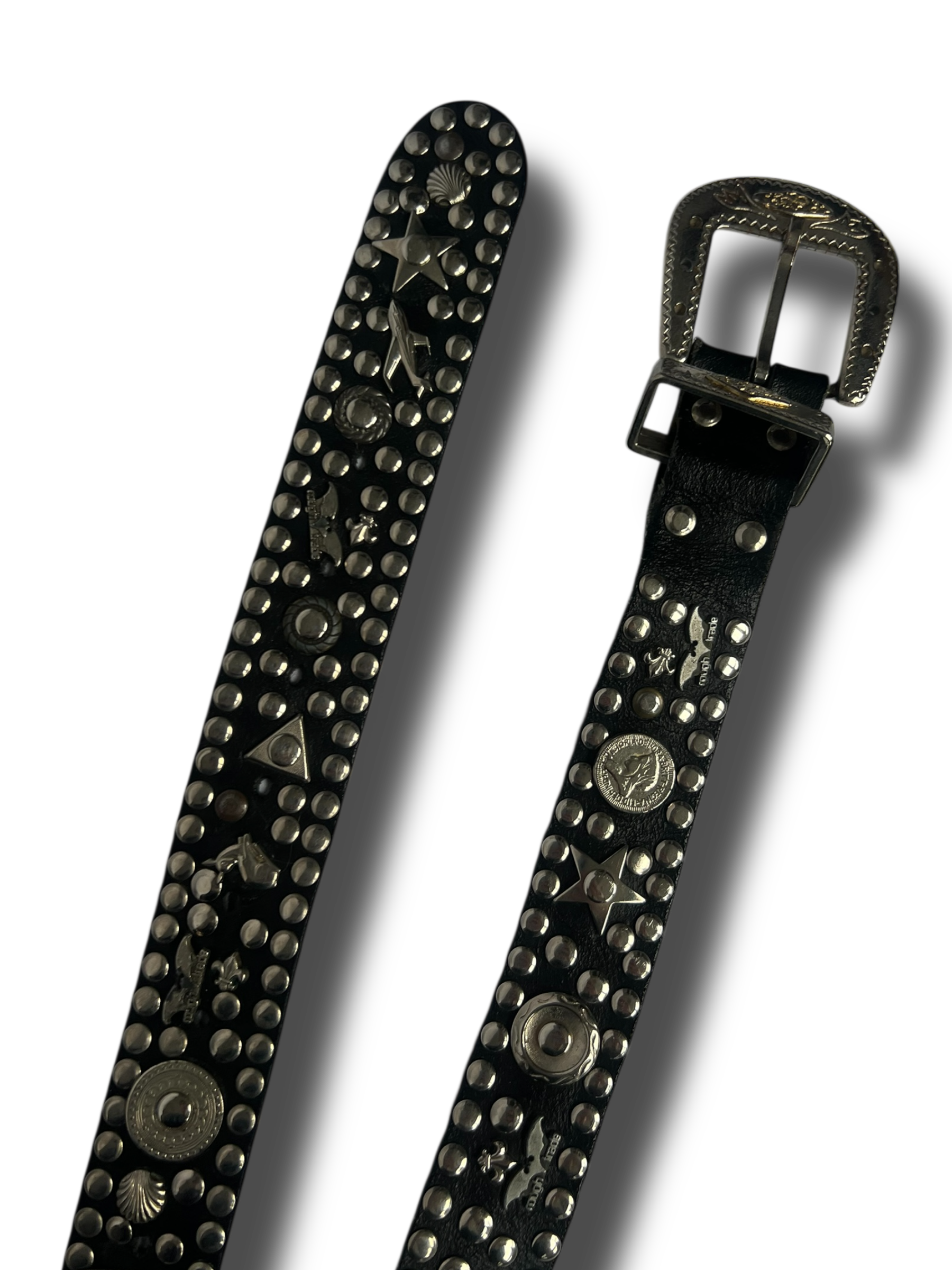 Vintage 00s Y2k heavy silver leather pásek