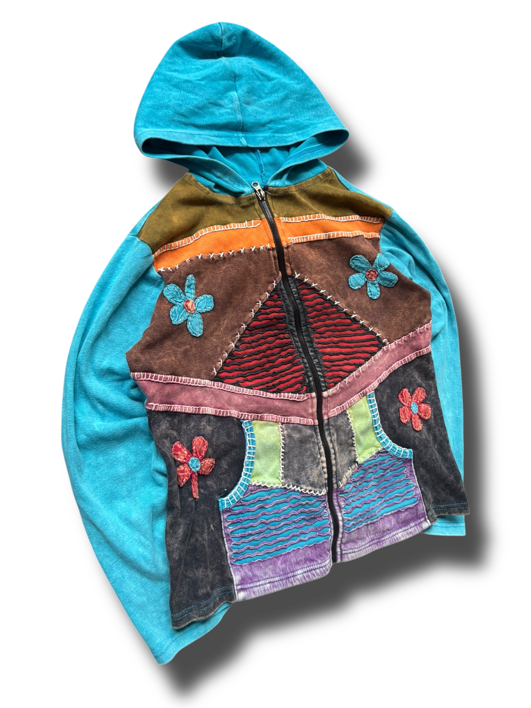 Vintage hippie patchwork mikina na zip