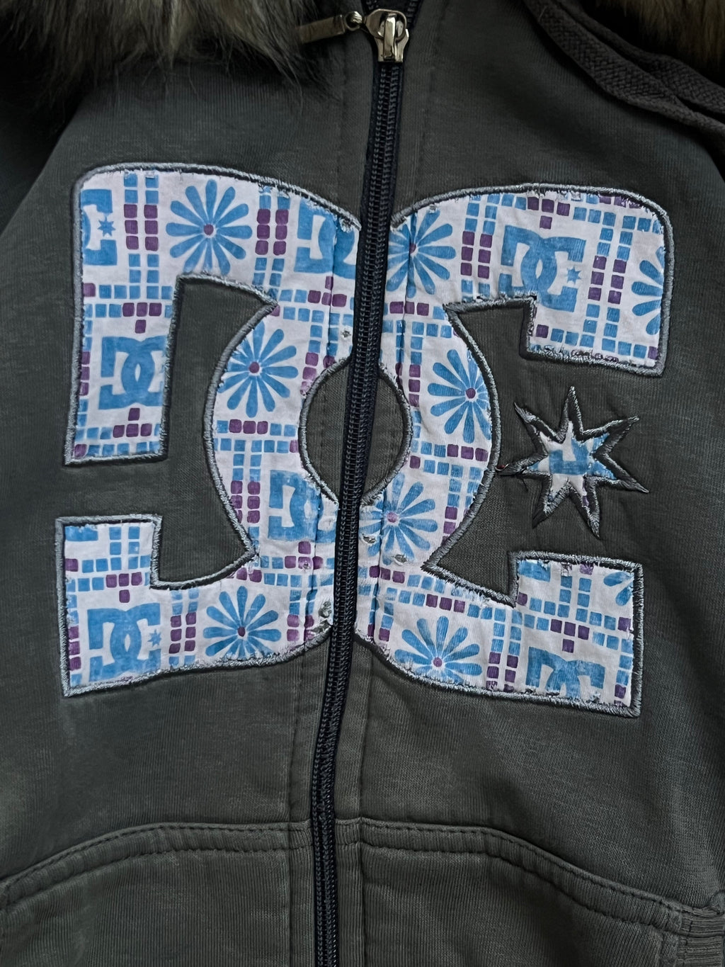 Y2k winter furry vintage DC zipp mikina s kožíškem