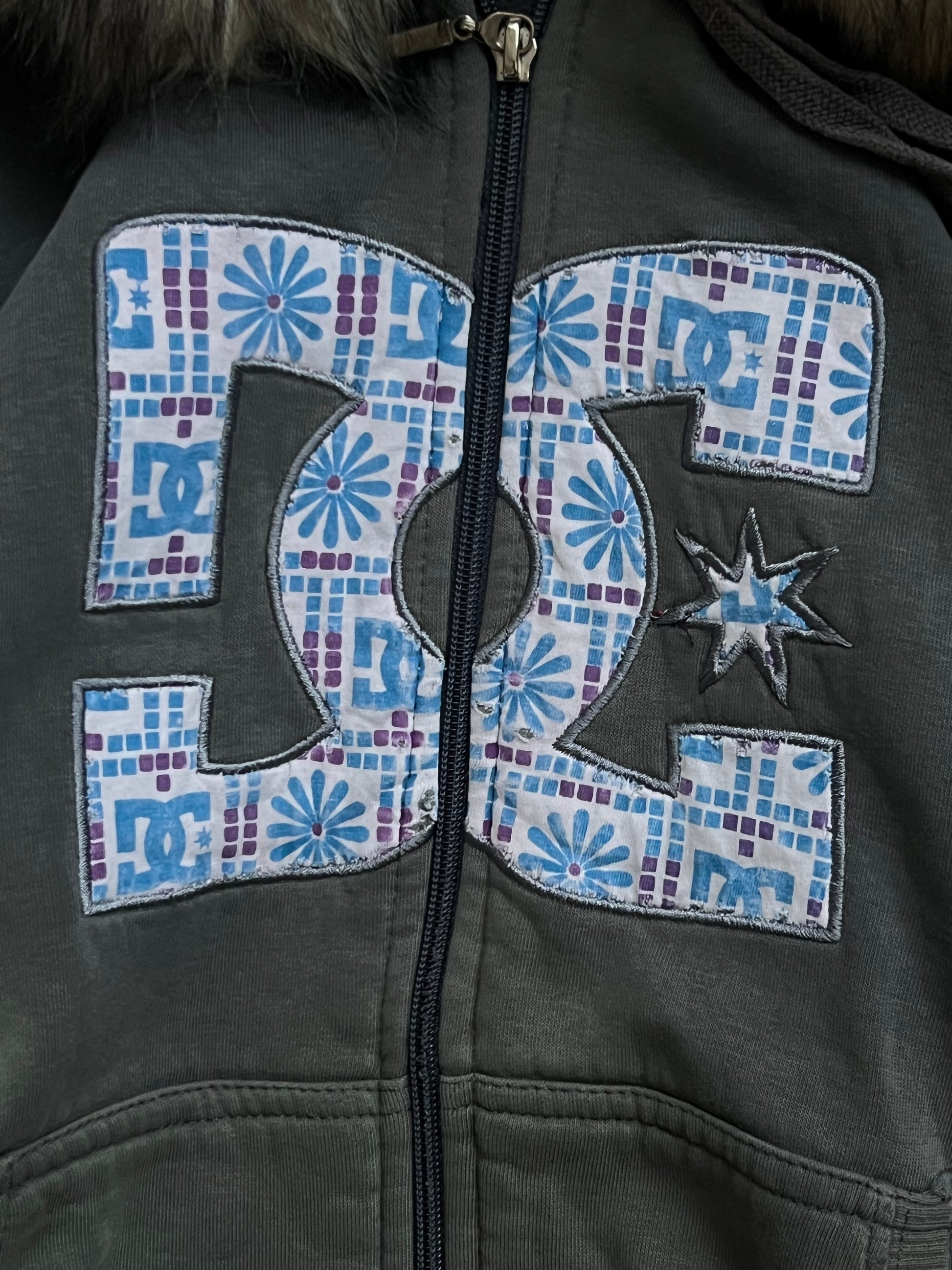 Y2k winter furry vintage DC zipp mikina s kožíškem