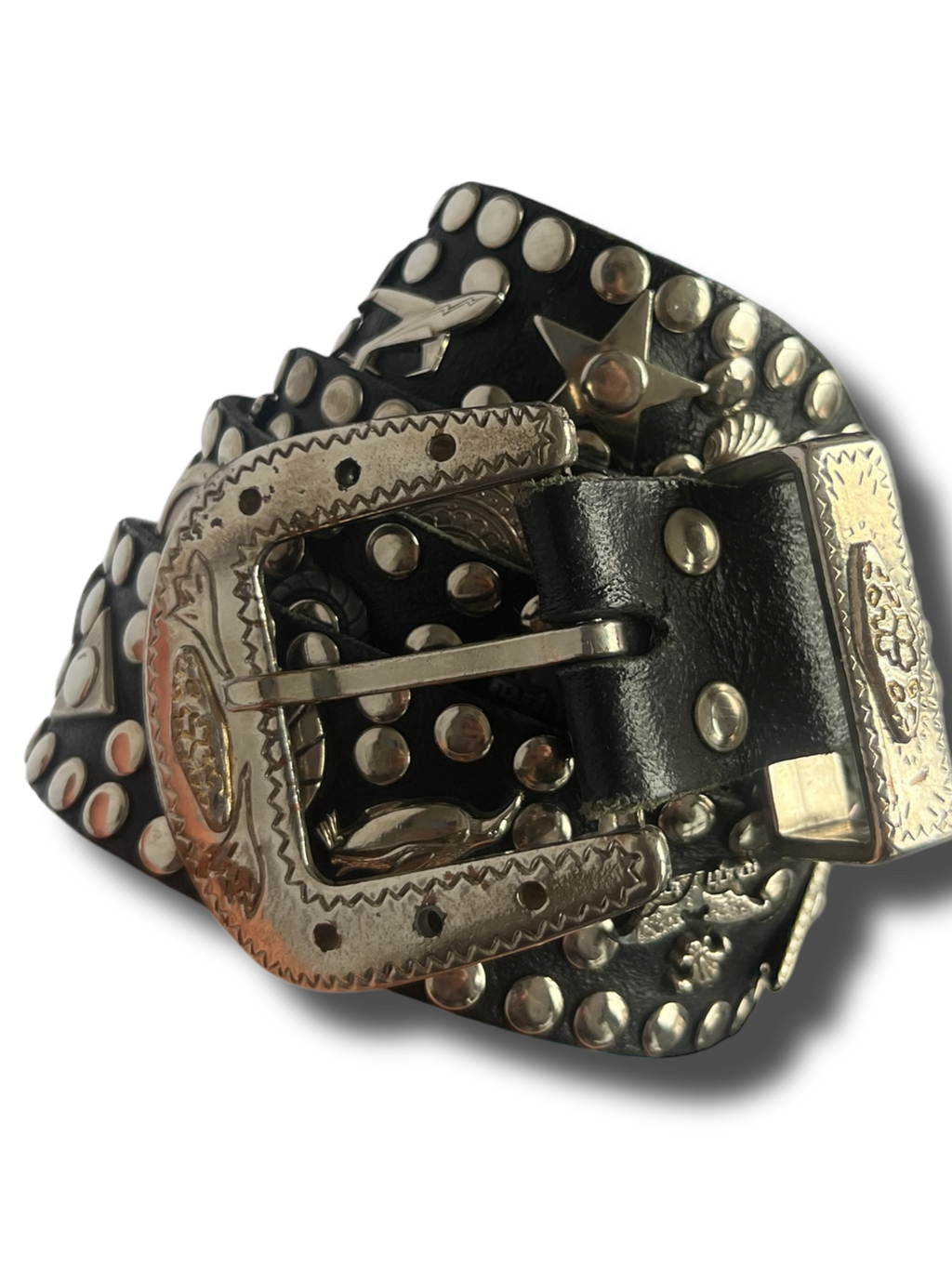 Vintage 00s Y2k heavy silver leather pásek