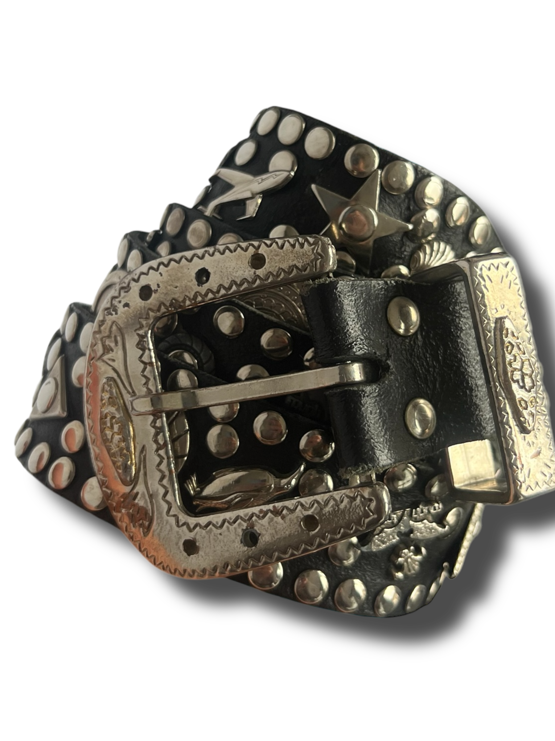 Vintage 00s Y2k heavy silver leather pásek