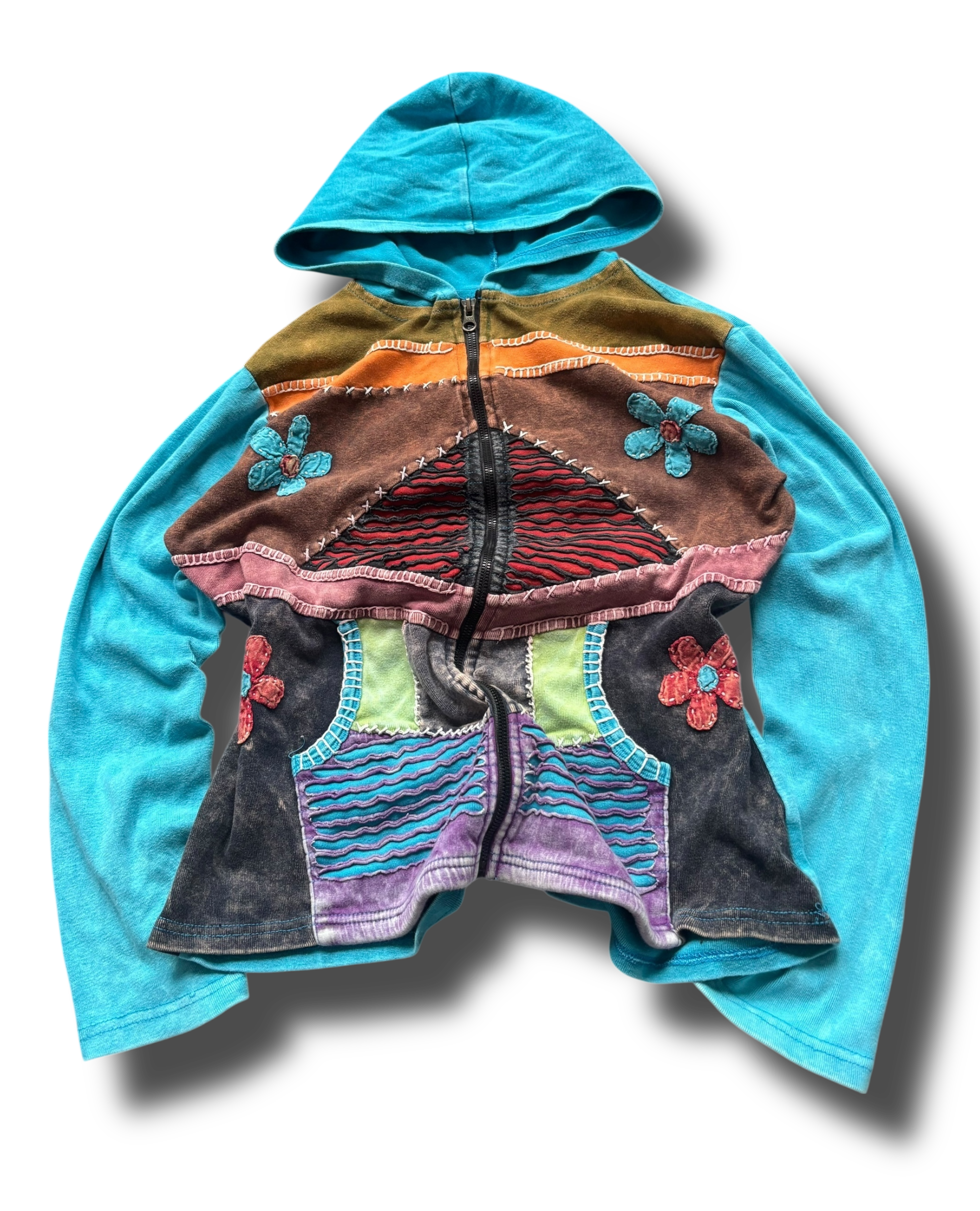 Vintage hippie patchwork mikina na zip