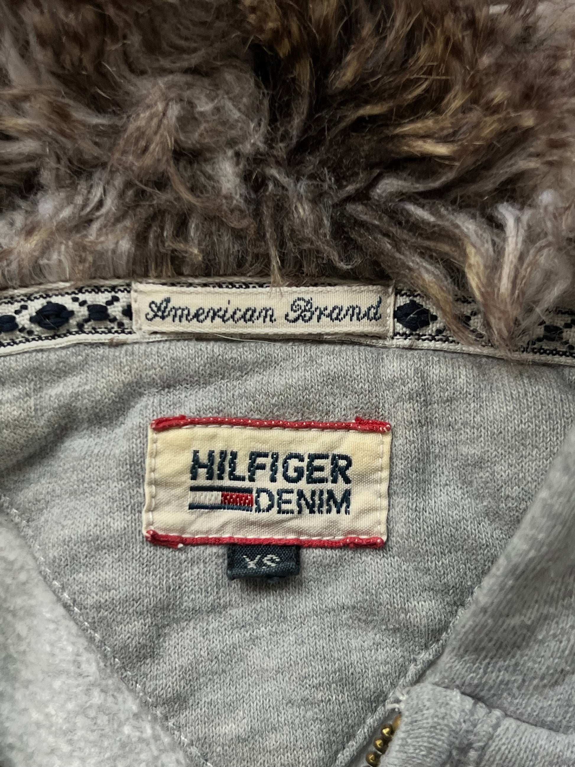 Vintage Y2k cropnutá Tommy Hilfiger kožíšková mikina na zip