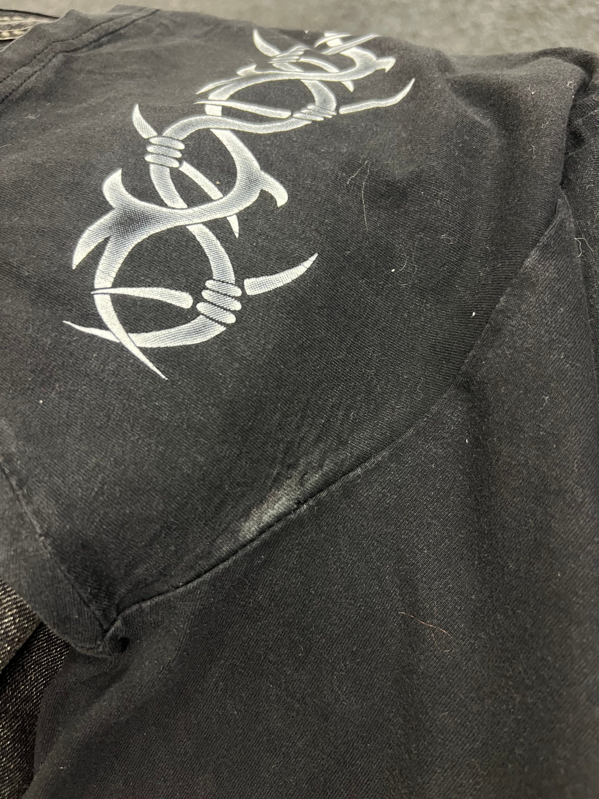 Vintage heavy black cotton 00s Y2K dragon tiger graphic double sided tribal triko