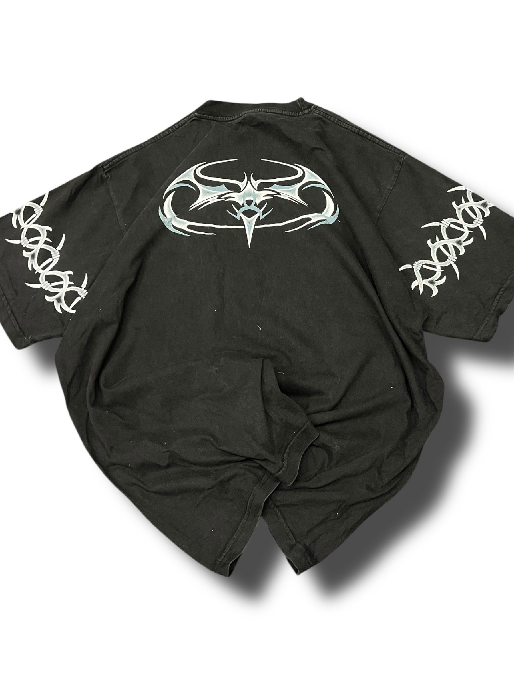 Vintage heavy black cotton 00s Y2K dragon tiger graphic double sided tribal triko