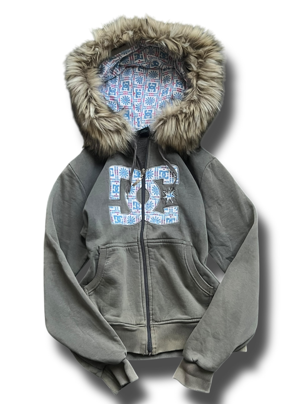 Y2k winter furry vintage DC zipp mikina s kožíškem