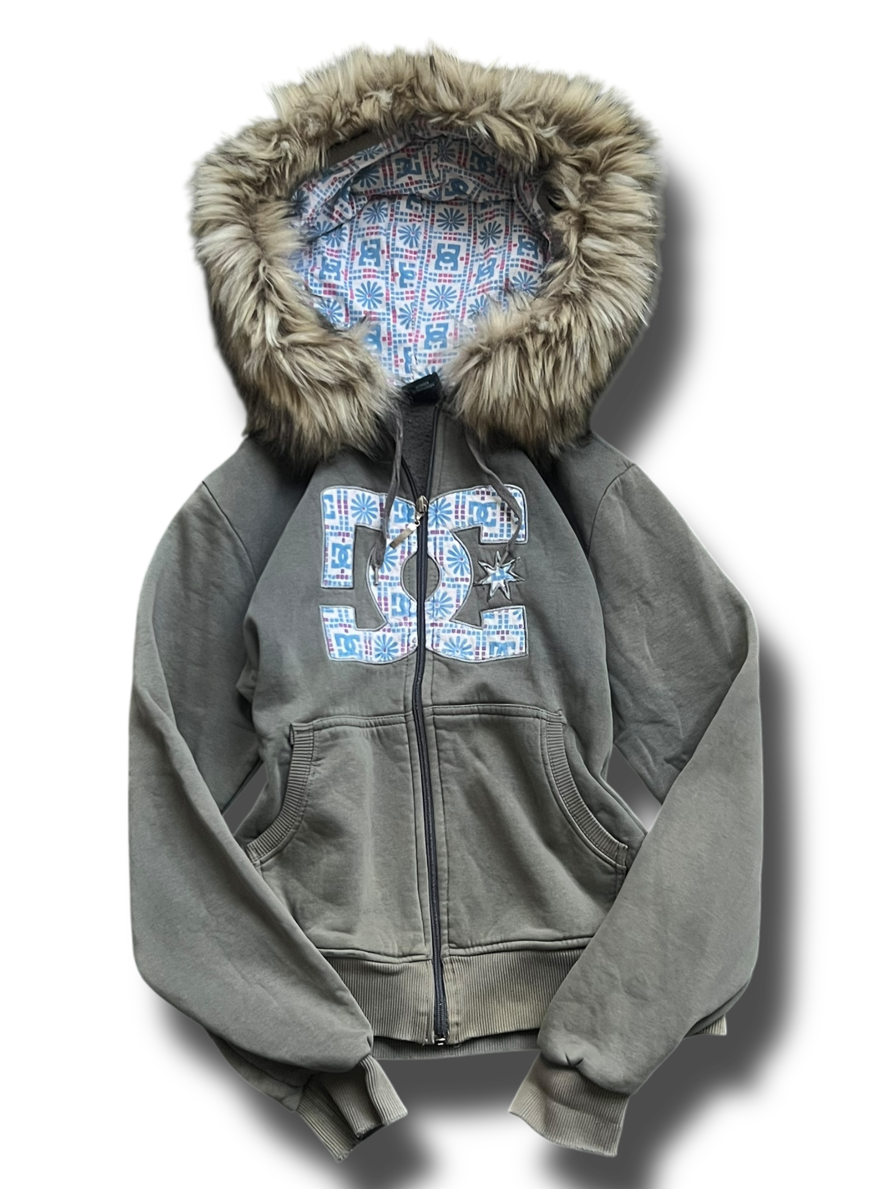 Y2k winter furry vintage DC zipp mikina s kožíškem