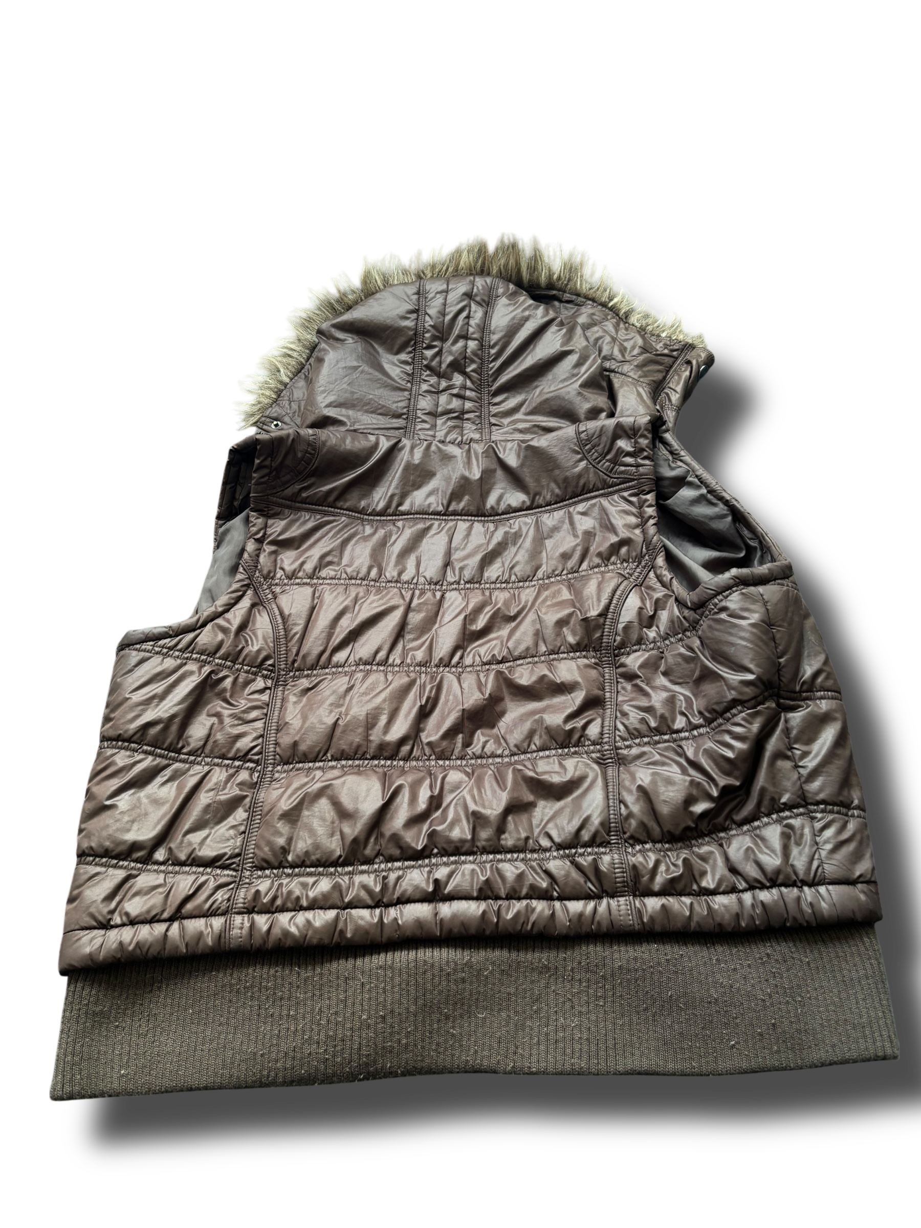 Y2K fur hood puffer vesta hnědá uni.
