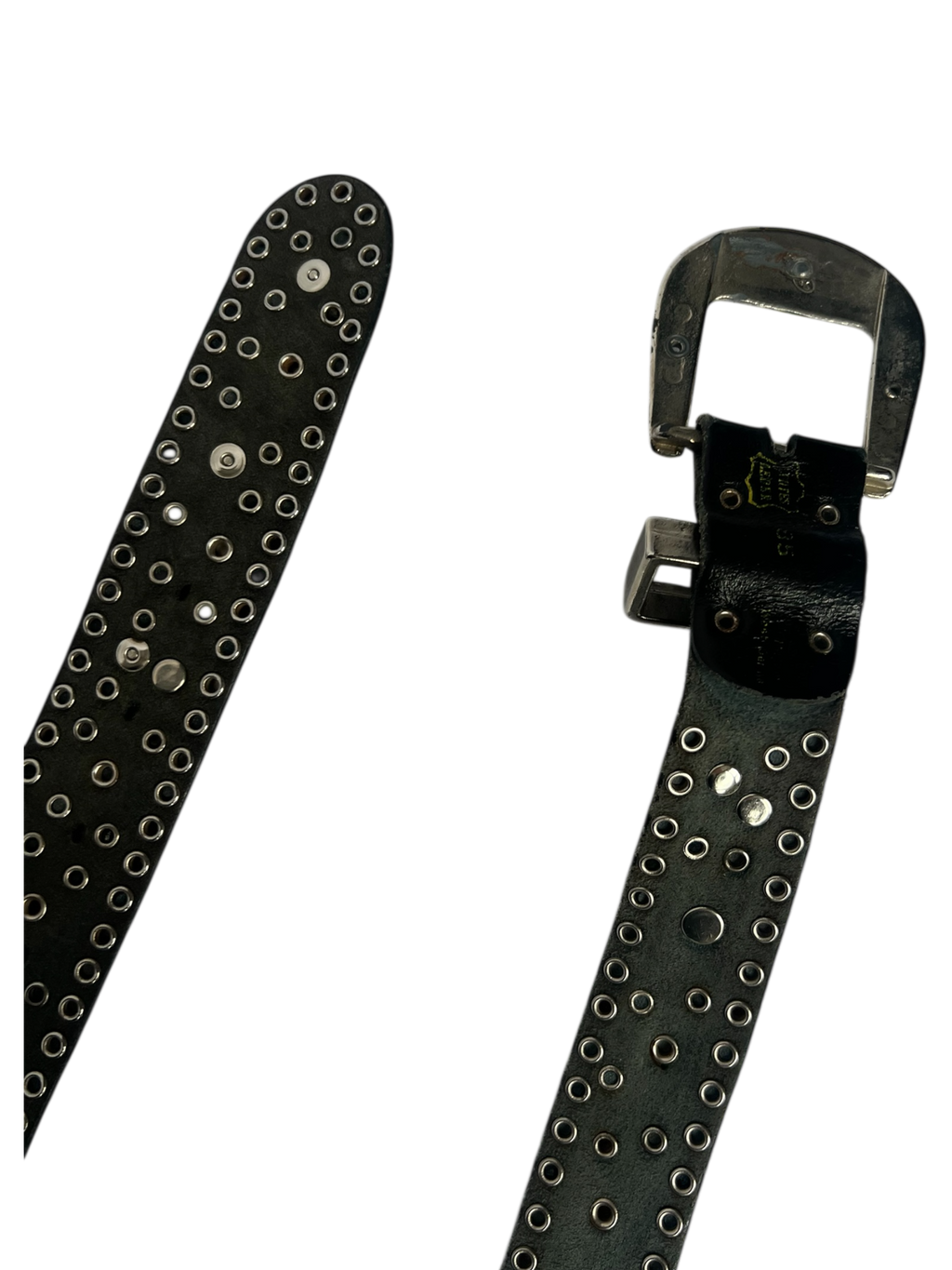 Vintage 00s Y2k heavy silver leather pásek