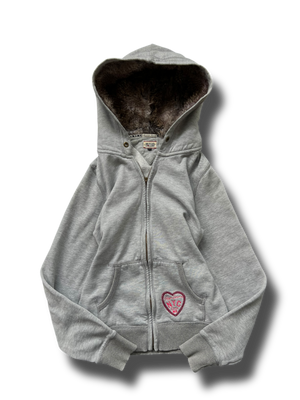 Vintage Y2k cropnutá Tommy Hilfiger kožíšková mikina na zip