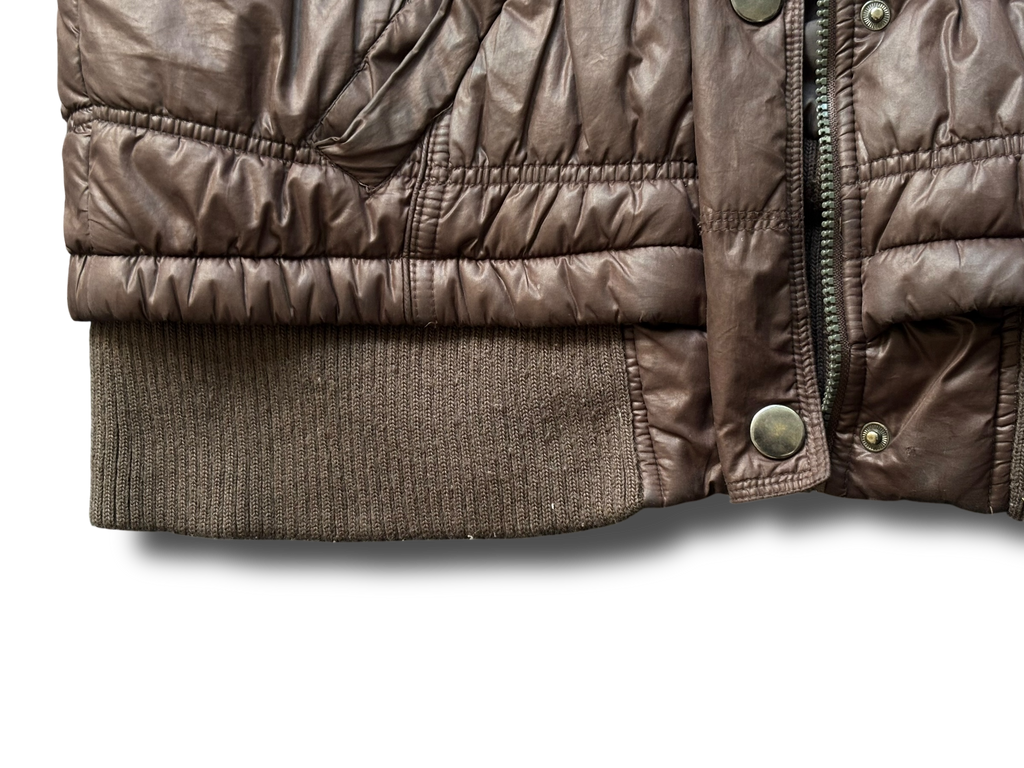 Y2K fur hood puffer vesta hnědá uni.